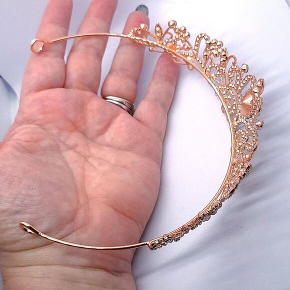 Rose Gold Tiara Bridal Pageant Crown Shiny Rhinestone Princess Birthday - Picture 5 of 12